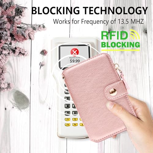 Image of M-Plateau RFID Blocking Keychain Wallet With Leather Wrist Strap | Keychain Wristlet, Womens Card Holder with Zipper Coin Pocket and ID Window (Pink)