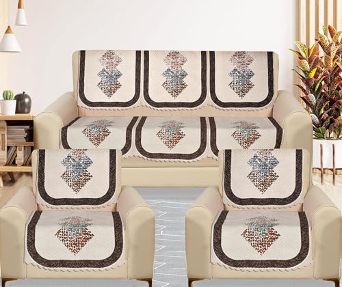 RRC Velvet Floral Quilted Sofa Cover Set 5 Seater | Premium Quilt...