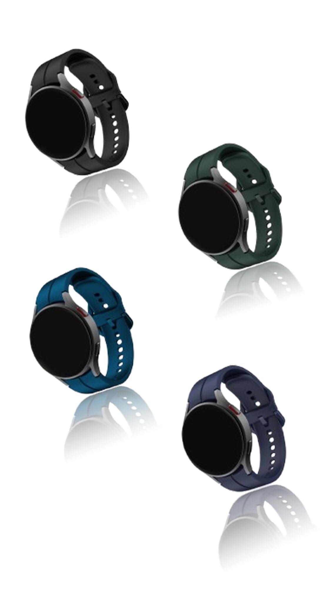 4-Pack Silicone Replacement Strap for Samsung Galaxy Watch 5 Pro 45mm, Galaxy Watch 4 40mm/44mm, Classic 42mm/46mm - No Gap Fit with Colorful Buckles(Black/Grey/Midnight Green/Rock Blue)