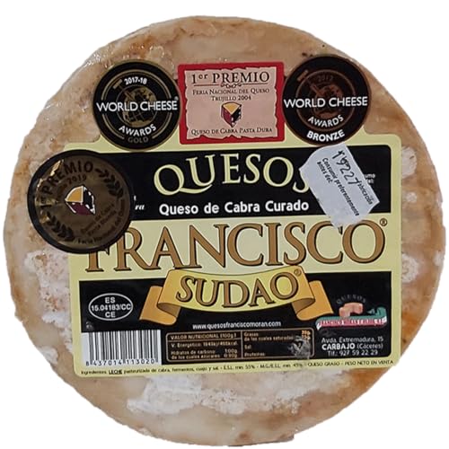Quesos Francisco Sudao, Queso de Cabra Curado, 500g aprox, Premiado World Cheese Awards, Elaborado en Extremadura