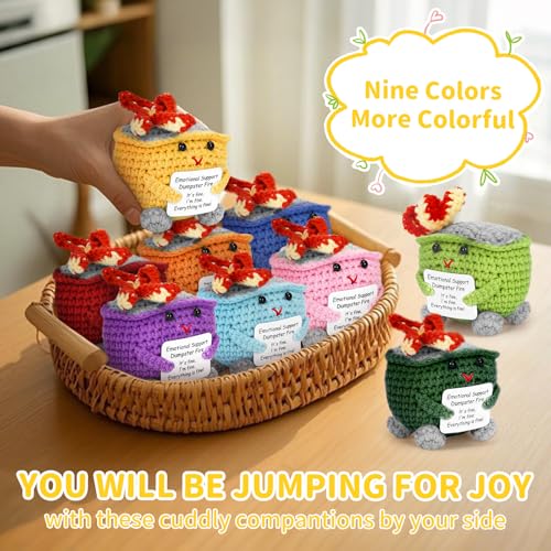 Image of Keyrose Emotional Support Dumpster Fire Crochet Doll, a Cute Funny Handmade Desk Accessories Office Decor, Birthday Gifts for Women Men with Positive Card(Yellow)