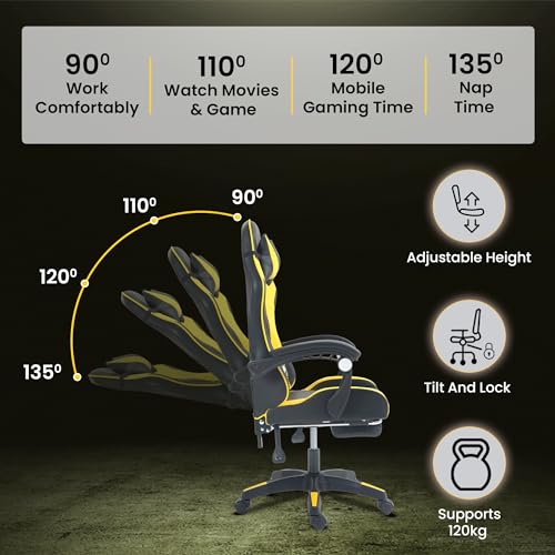KOZEN Gaming Chair with Retractable Padded Footrest, 135 Recliner Chair | Ergonomic Chair with Premium PVC Fabric, Computer Chair with Adjustable... - Image 5