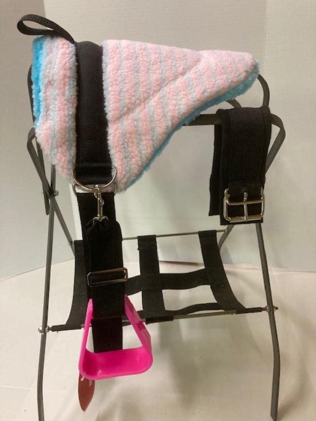 Party Ponies Miniature Horse/Small Pony Bareback Saddle Sets - Made in The USA for Children - Turquoise and Pink Stripe (Bareback Saddle with 15