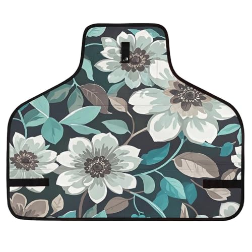 Delantal floral gris y blanco unisex con múltiples bolsillos