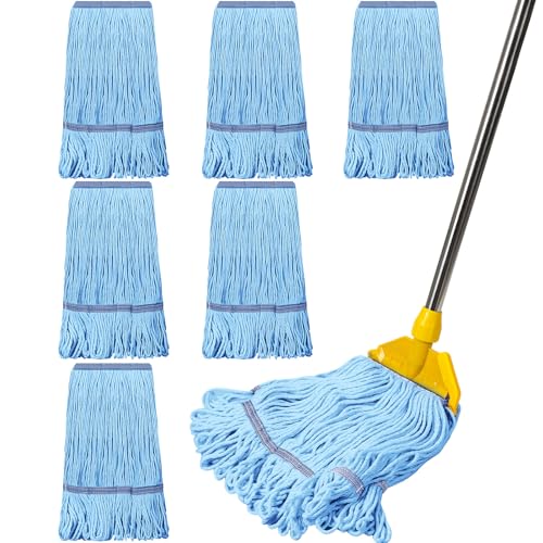 Image of Eccliy 6 Pack Commercial Mop Heads Replacement Heavy Duty 18 oz Loop End Cotton String Wet Mop Refills Washable Absorbent Reusable for Industrial Home Tile Wood Concrete Floor (Blue,Orange)