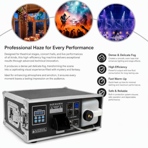 Generador de Niebla Profesional con Control Remoto, Máquina Atmosférica de 1500 W para Conciertos, Bodas y Eventos, Incluye Tanque de 3 L y Pantalla LCD miniatura 4