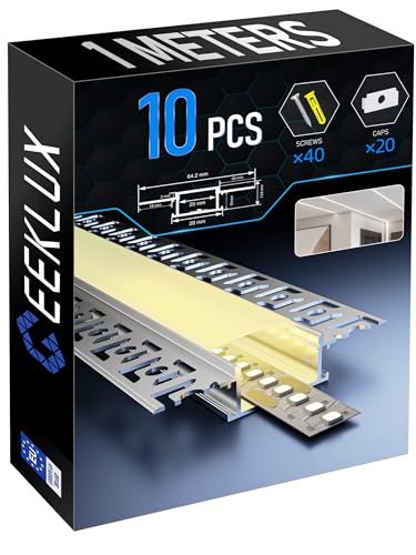 Profilé Alu pour Ruban LED 1m 10 Pièces – Rail LED avec Diffuseur LED Blanc Opale – profilé led encastrable Placo pour un Éclairage Doux et Homogène – Compatible Bandes led (SA01, 1M 10 pièces)