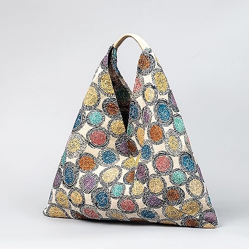 Image of CORIOS Canvas Handbag for Women - Ethnic Style Tote Top Handle Summer Beach Large Shoulder Bag