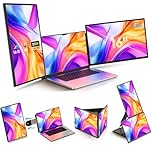NGTeco Écran Portablede 16", Triple Monitor para Ordenador Portátil, Triple Pantalla IPS 1200p, Formato 16:10, Rotación de 235°, Compatible con PC de 13-17", Tipo C, HDMI, Plug & Play para