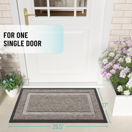 Image of OLANLY Front Door Mat Indoor Outdoor Entrance, Waterproof All-Season, All-Weather Doormat, Sturdy Natural Rubber, Low Profile, Easy Clean Patio Porch Entryway Mat, 29.5x17, Khaki and White