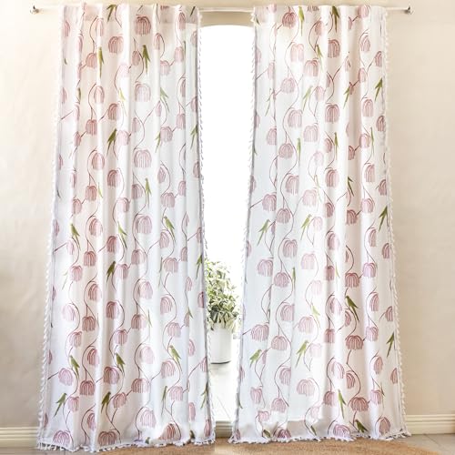 Image of Tranquebar Curtain Co. Window Curtains 6 Feet, 60-65% Room Darkening, Green Bird Print, Cotton Curtains for Window, Boho Curtains for Living Room with Tassel Lace, BackTabs, Mithu (183 cm) - 1 Piece