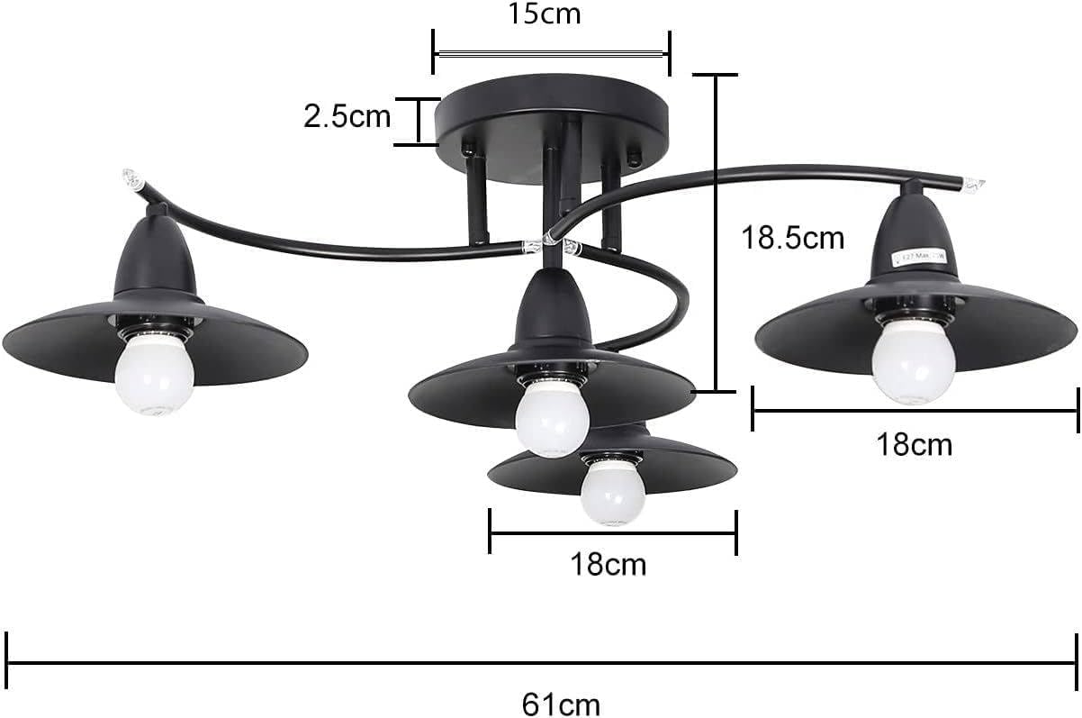 GBLY 2× Deckenlampe Vintage Deckenleuchte E27 Retro Schwarz Wohnzimmerlampe | 4 Flammig Industrial Flurlampe Innen Schlafzimmerlampe Esszimmerlampe Wohnzimmer Beleuchtung - Leuchtmittel nicht enthalten