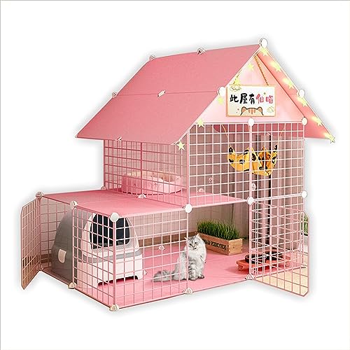 Parc pour chat amovible rose grand format avec hamac suspendu modulable