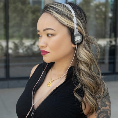 Image of Koss CL /2 Clear Retro 90s Style On-Ear Headphones, Wired Plug | Transparent Design, Lightweight, 3.5mm Jack, 6 Foot Cord, Soft Foam Cushions