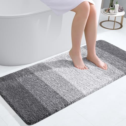 Image of OLANLY Bathroom Runner Rugs Mat 44x20, Extra Soft Absorbent Microfiber Bath Rugs, Rubber Backing, Quick Dry, Washable Long Bath Mats for Bathroom Floor, Tub and Shower, Home Decor Accessories, Grey