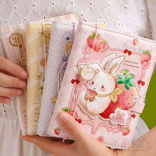 Image of Alokik Enterprise Cute Animal Cartoon Diary Notebook with Magnetic Lock Strap - Bear, Bunny, Duck & Unicorn Designs A6 Size PU Leather Cover Journal for Kids, Girls, School, Office & Gift(1 Pcs)