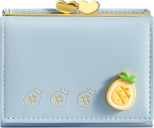 Image of Valerie Cute Small Wallets Clutch for Teen Girl Women PU Leather Trifold Small Wallet Cash Pocket 3D Buckle Card Holder Coin Purse with ID Window for Girls Women (Blue)