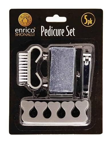 5 Piece Manicure Pedicure Set, Nail Clippers, Sanding Stone, Brush, Toe Separators, 5 Item Set, Perfect Present Gift or Stocking Filler