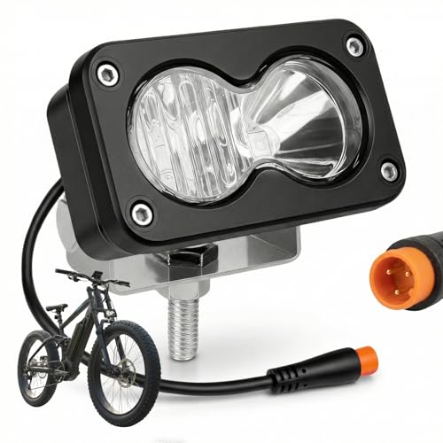 Baja Style Light Ebike Headlight for Ridstar Q20/Q20 Lite/Q20 Pro 3-Pin Julet IP68 Waterproof Off-Road Front Lamp Connector 12V-60V Wide Voltage Compatible Head Lamp for Ebike Motorcycle & ATV