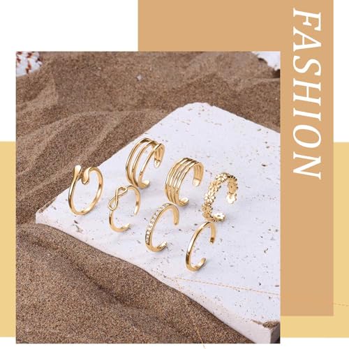 VURYAPI 12 Stück Zehenringe aus 925er Sterlingsilber für Damen, offene, verstellbare Bandringe, Schmuckset(Gold)