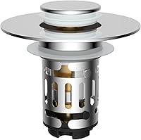 Hibbent 3-in-1 Pop-Up Bathroom Sink Drain Strainer with Removable Stainless Steel Hair Catcher - Universal Fit 1.1-2.36in, Chrome Brass Core