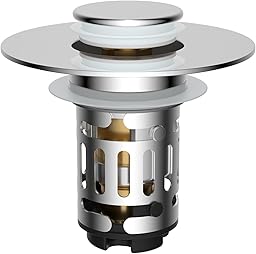 Hibbent Upgraded 3 in 1 Bathroom Sink Drain Strainer, Universal Pop Up Stopper with Removable Stainless Steel Filter Basket Hair Catcher, Sink Plug for 1.1''~2.36'' Basin, Brass Bullet Core, Chrome