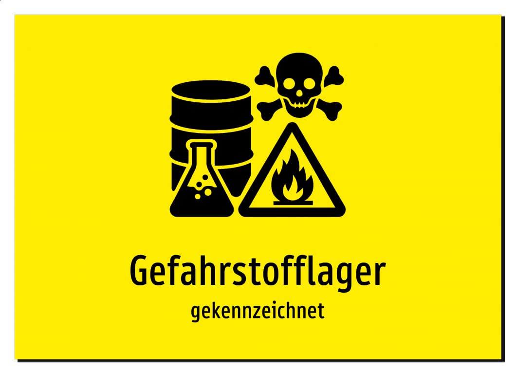 Gefahrstofflager - gekennzeichnet – Aluminiumschild A4: 297x210mm – Mit Grafik und Text