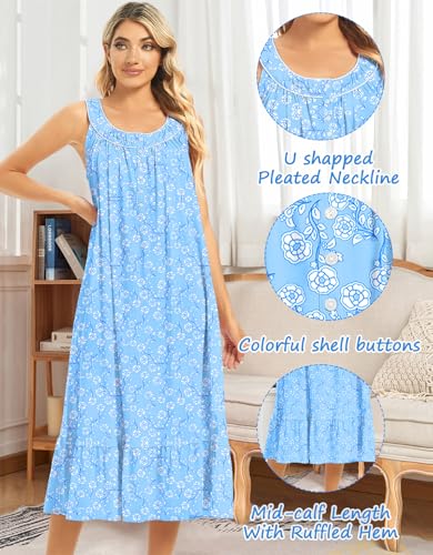Image of MZROCR Cotton Nightgowns for Women Soft Sleeveless Night Gown for Adult Women Ruffle Sleepwear
