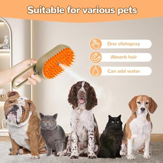 Cat Steam Brush,2025 Upgrade Pet Steam Groomer Comb, 3 In 1 Hair Water Brush for Cats,Multifunctional Hair Removal Comb for Shedding Cat Grooming Kit Supplies (Light Coffee)-M93nkj81