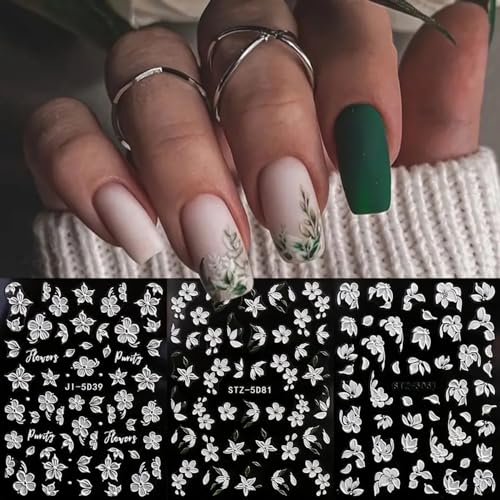 Aztsyt 187 3 Pcs 5D Flower Nail Stickers For Nail Art Transparent White Flower Nail Art Decal Stickers thumb #1