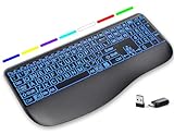 Large Print Backlit Wireless Keyboard – Silent Keyboards with Wrist Rest, 7-Color Light up, Quiet Low Profile Keys, 2.4G Wireless Rechargeable Full Size Keypad for Computer Laptop Windows Mac, Black