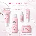 LAIKOU Ensemble de soins de la peau, produits de toilette de taille voyage, Kit de soins courants pour les femmes, Ensemble cadeau de soins SAKURA Nettoyeur, Toner, Sérum, Crème pour les yeux, Crème du visage Fête des mères Noël Fille