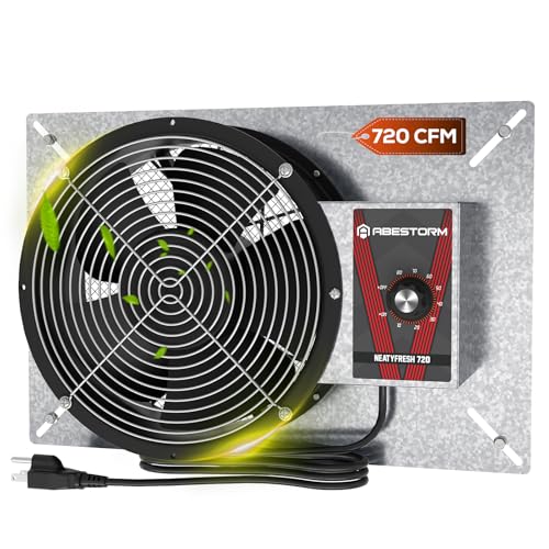 Abestorm 720CFM High Air Flow Crawlspace Ventilation Fan, IP55 Rated 10' Vent Fan with Humidistat...