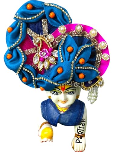 Image of Partish Laddu Gopal Heavy Dress for Janmashtmi with Mukut and Patka l Ladoo Gopal Dress l Bal Gopal l Kanha Ji Thakur Ji Heavy Dress (Size 0, Blue)