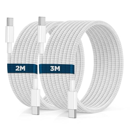 60W Fast Charger Cable Braided For iPhone 17 16 15 USB C to USB C Charging Cable [2 Pack 2M+3M] iPhone 17 16 15 Pro Max Plus 17e/16e/Air MacBook iPad Samsung Galaxy S26/S25 Pixel 10a Type c Lead
