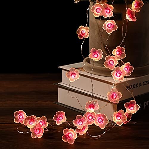 Flower String Lights Battery Operated for Bedroom 10ft 30 LEDs Indoor Wall Decor Curtain Decorative Fairy Twinkle Pink Hanging Cherry Blossom Lighting for Living Room Patio(Excluded 3*AA Batteries)