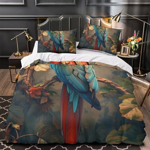 Housse de couette perroquet 3D douce et résistante - 3