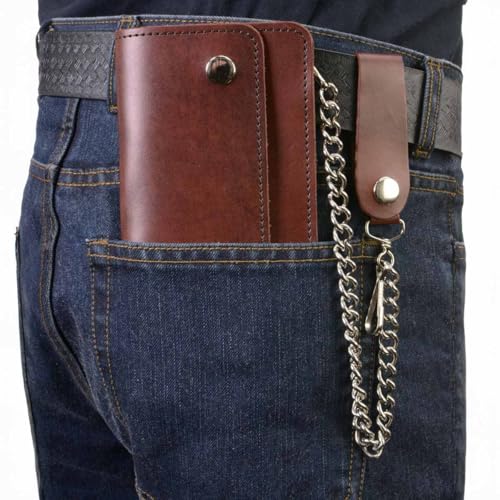 Milwaukee Leather MLW7816 Men's 8” Antique Brown Leather Bi-Fold Biker Wallet w/Anti-Theft Stainless Steel Chain - 8 Inch2