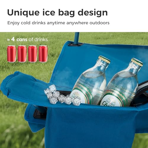 Image of LET'S CAMP Camping Chair 2 Pack Folding Chair with 4-Can Cooler Bag Portable Lawn Chair with Cup Holder,Storage Pocket, Supports 250LBS, Collapsible Chair for Camp, Beach, Picnic (Blue)