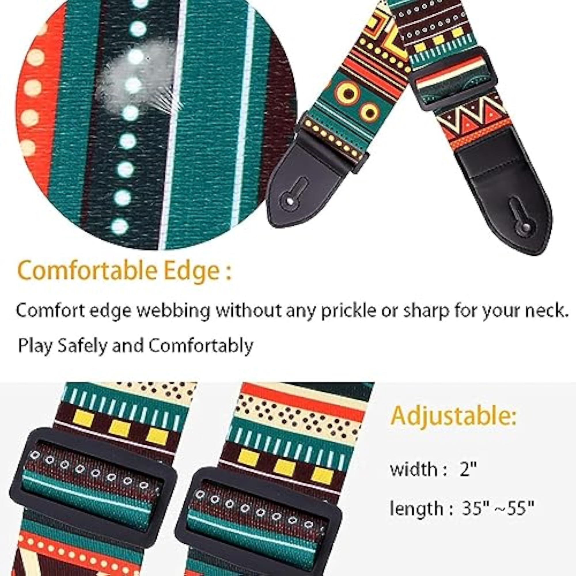 Guitar Strap Belt for Acoustic & Electric Adjustable Buckle
