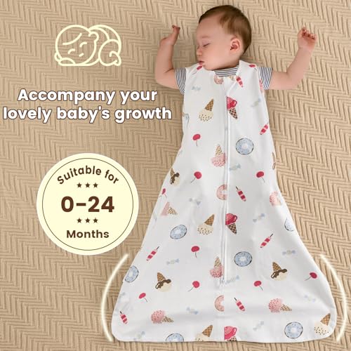 Image of PHF 100% Organic Cotton Baby Sleep Sack 0-6 Months, Soft Lightweight Wearable Blanket for Babies, 2-Way Zipper 0.3 TOG Comfy Toddler Sleeping Sack 3 Pack for Boys Girls Neutral, Ice Cream (Small)
