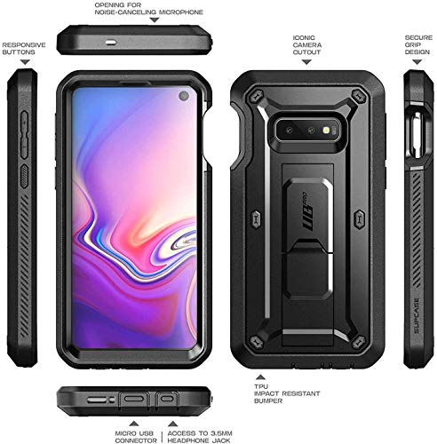 Supcase Unicorn Beetle Pro Series Designed For Samsung Galaxy S10E Case (2019 Release) Full-Body Dual Layer Rugged With Holster & Kickstand With Built-In Screen Protector (Black) #TOP6