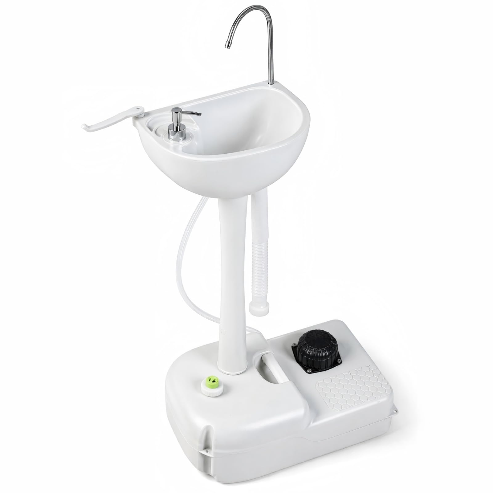 SPOTRAVEL Portable Camping Sink, 17L Capacity Hand Wash Station with Wheels, Towel Holder & Soap Dispenser, Foot Pump Wash Basin Stand for Outdoor Events Gatherings Worksite (without 24L Sewage Tank)
