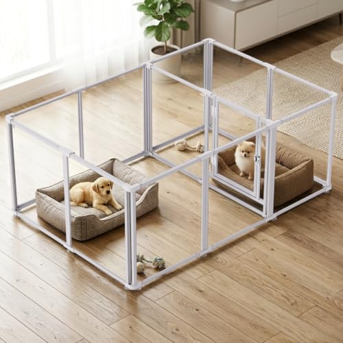 Clear Acrylic Dog Play Pen Indoor (White, 23.6H, 12)