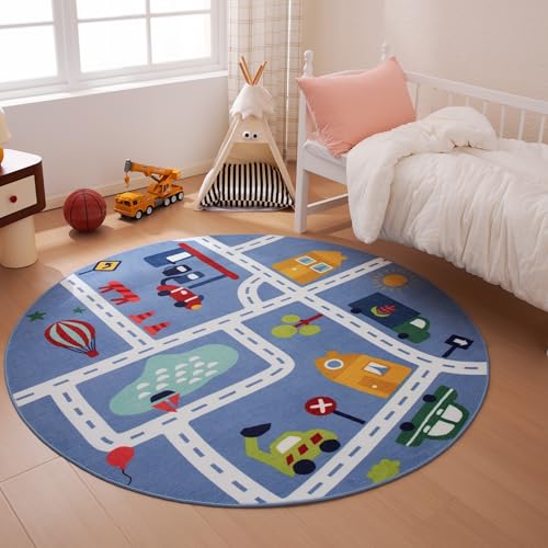 Tapete redondo infantil lavable 6' City Road Blue miniatura 2