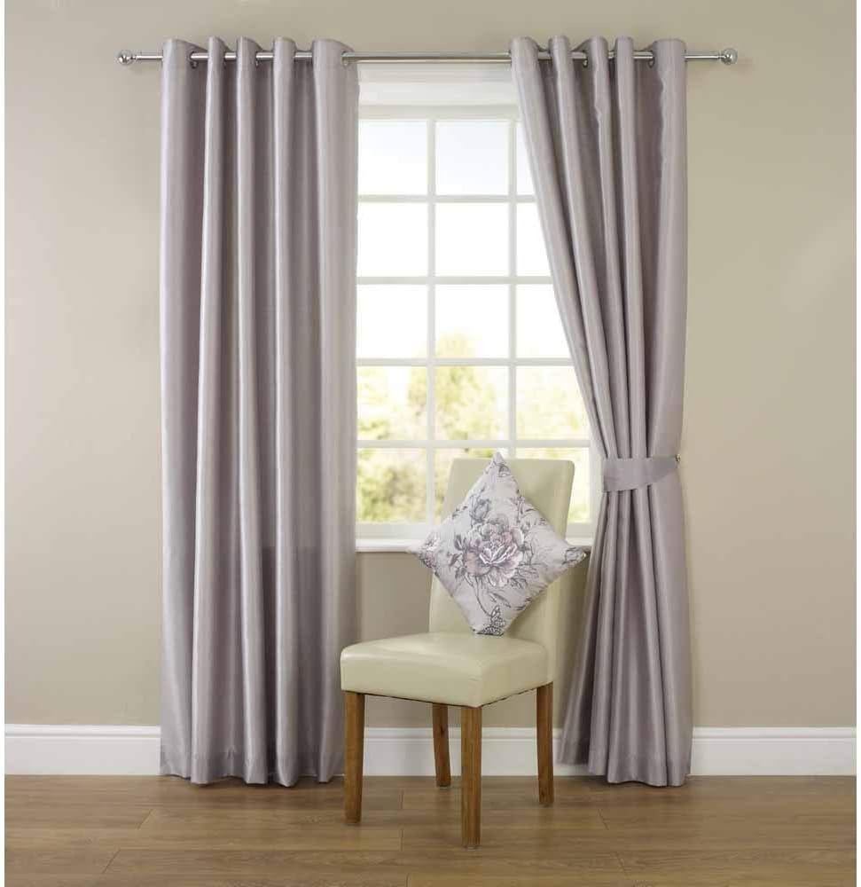 wilko Silver Faux Silk Eyelet Curtains, And Ready To Hang Eyelet Curtains, Fully Lined Eyelet Curtains, 167 x 183cm