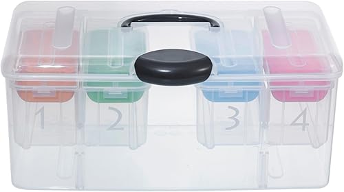 Miniatura 7 de MyGift Cubo de almacenamiento apilable transparente de 15 pulgadas, organizador de artes y manualidades, soporte de suministros de costura con 2