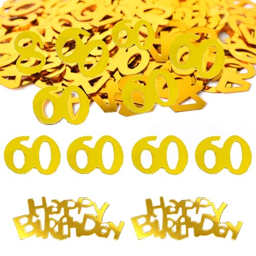 Confeti Decoracion 60 Cumpleaños, 60 Años Feliz Cumpleaños Decoracion para 60e Mujeres & Hombres - 500 Piezas Oro Confeti de Mesa para Bodas Aniversario Fiesta Regalo