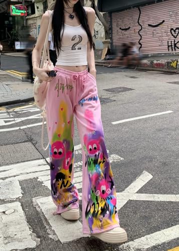 Pink Wide Leg Pants 2024 Summer New Loose Graffiti Casual Pants Sports Pants for Women Y2K Pants2