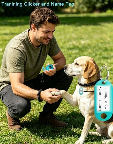 HoAoOo Dog Training Clicker with Sring Wrist and Keyring - Pet Dog Training Clickers for Puppy, Cat, Potty, Bird, Horse, Pet, Trainer Training Tools, Behavior Aids (2 Clickers + 2 Name Tags) - 4